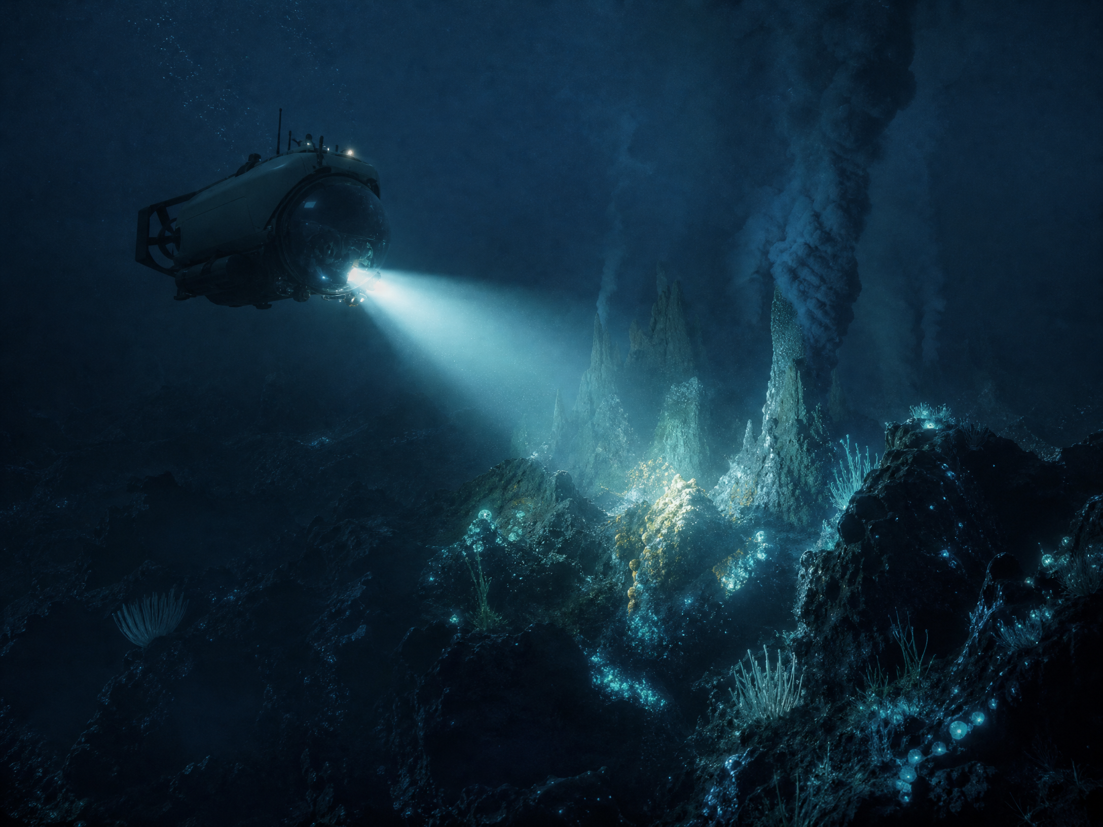 A submersible exploring a deep ocean vent